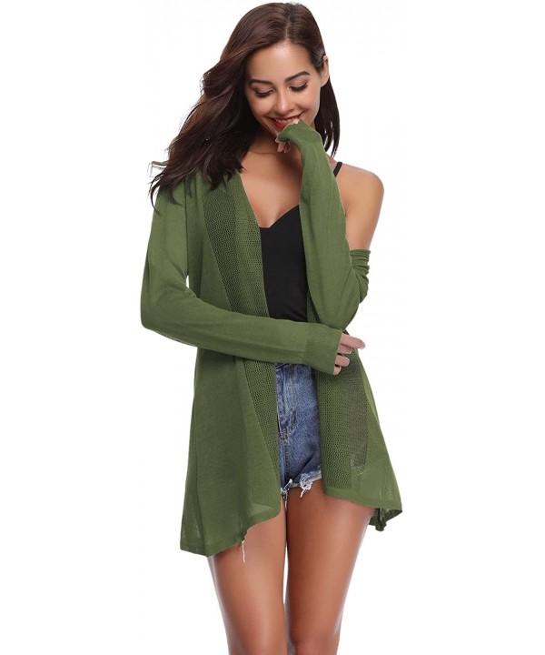 Womens Casual Long Sleeve Open Front Cardigan Sweater - Green - CE18S403U56 $28.17-Cover-Ups