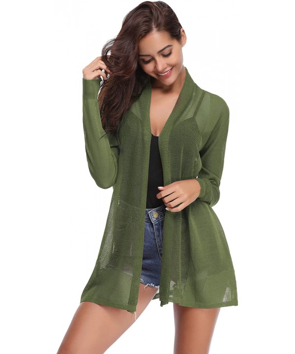 Womens Casual Long Sleeve Open Front Cardigan Sweater - Green - CE18S403U56 $28.17-Cover-Ups