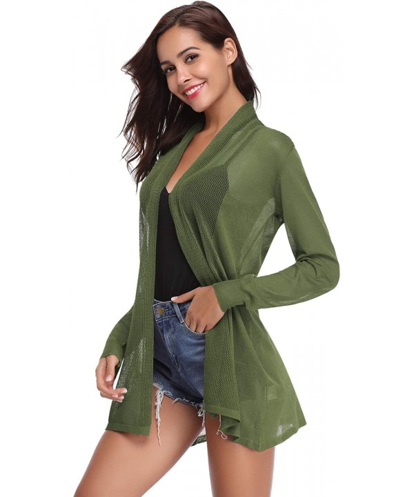 Womens Casual Long Sleeve Open Front Cardigan Sweater - Green - CE18S403U56 $28.17-Cover-Ups