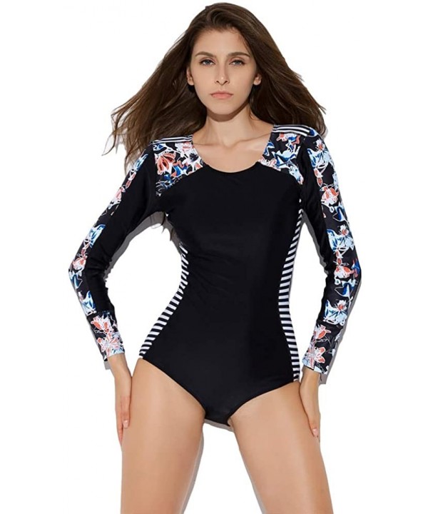 Women Long Sleeve Zip UV Protection Rashguard Swimwear Surfing Fashion One Piece Swimsuit Printing Bathing Suit 25 - C718REXS...