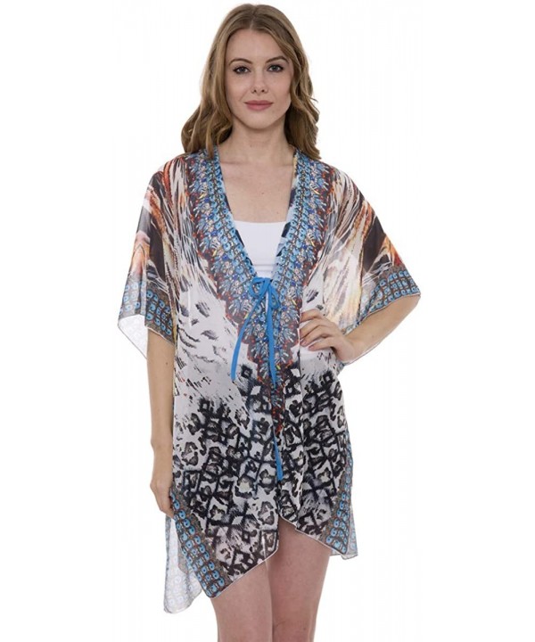 Women's Summer Animal Print Topper/Cover-Up/Poncho Rhinestone Studded Outwear Beachwear - 2-6 - C3195XWE72D $25.65-Cover-Ups