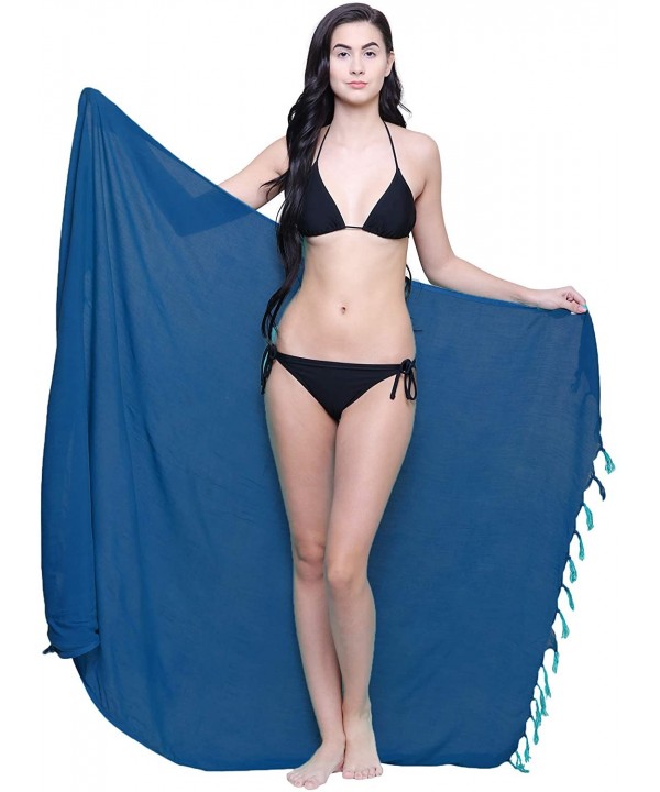 Womens Sarong Pareo Soft Rayon Cover Up Wrap Beach - Deep Sea Blue - CJ18L728D0I $11.45-Cover-Ups