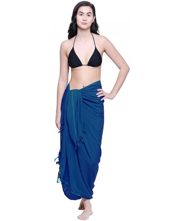 Womens Sarong Pareo Soft Rayon Cover Up Wrap Beach - Deep Sea Blue - CJ18L728D0I $11.45-Cover-Ups