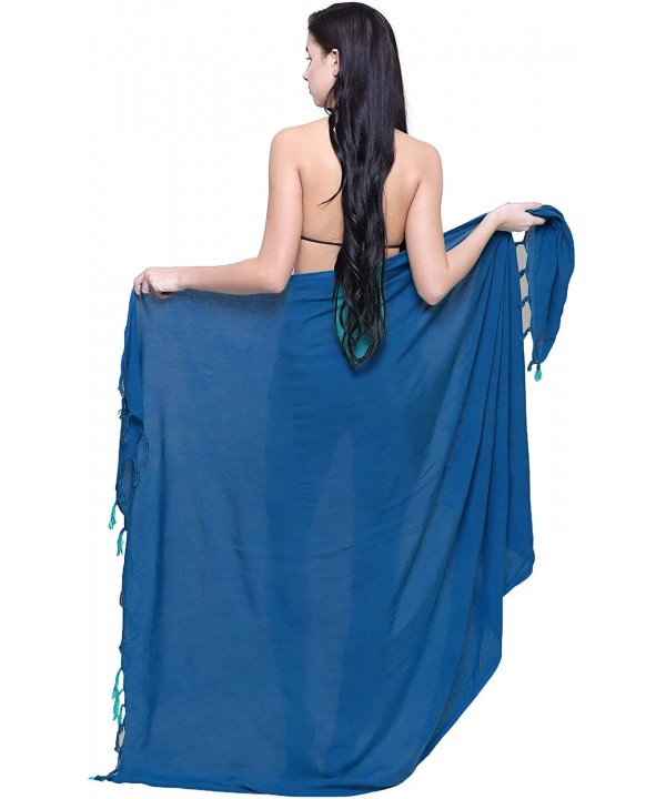 Womens Sarong Pareo Soft Rayon Cover Up Wrap Beach - Deep Sea Blue - CJ18L728D0I $11.45-Cover-Ups