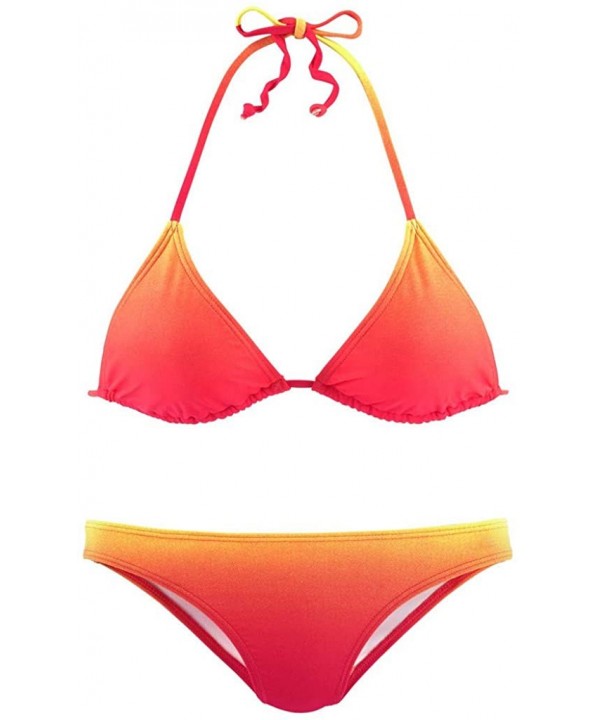 Women Gradient Color Bikini Swimsuit Side Tie Two Piece Bathing Suit - Red - C1195ZSS8G8 $13.02-Bottoms