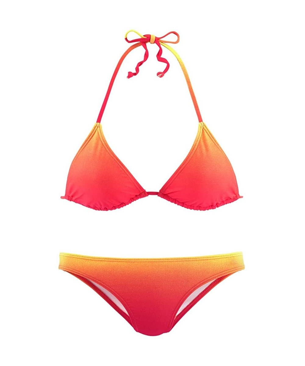 Women Gradient Color Bikini Swimsuit Side Tie Two Piece Bathing Suit - Red - C1195ZSS8G8 $13.02-Bottoms