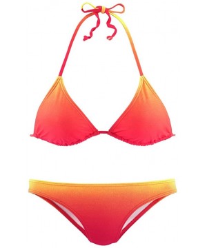 Women Gradient Color Bikini Swimsuit Side Tie Two Piece Bathing Suit - Red - C1195ZSS8G8 $13.02-Bottoms