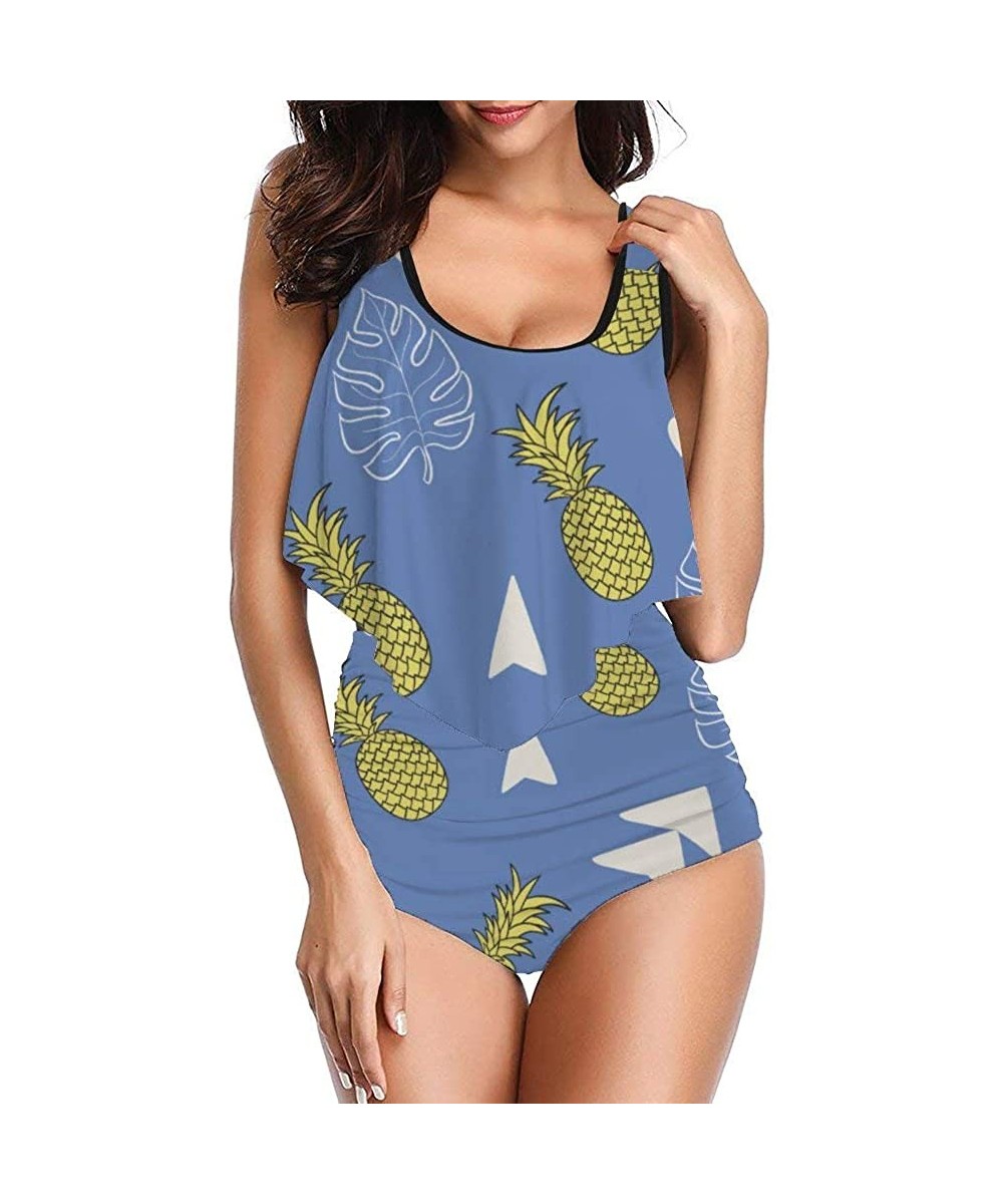 Palm Trees by The Sea Womens High Waisted Swimsuits Ruffled Tankini Top Two Pieces Bating Suits - Style24 - C819CZMDON3 $25.6...