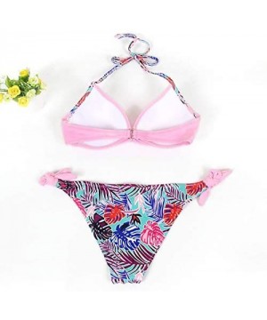 Women's Swimsuit Halter Halter Strap Solid Print Bikini Set(G-Pink-XL) - G-pink - C5196U7XT34 $12.13-Sets