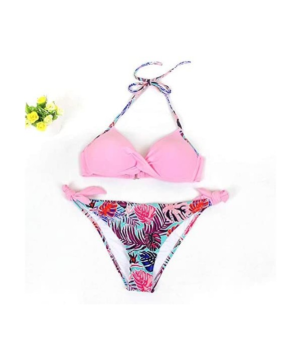 Women's Swimsuit Halter Halter Strap Solid Print Bikini Set(G-Pink-XL) - G-pink - C5196U7XT34 $12.13-Sets