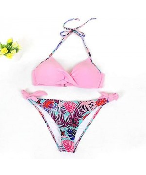 Women's Swimsuit Halter Halter Strap Solid Print Bikini Set(G-Pink-XL) - G-pink - C5196U7XT34 $12.13-Sets