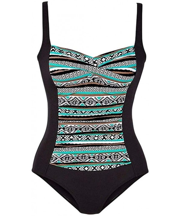 Women's Summer One Piece Swimsuit Vintage Print Halter Bikini Swimwear - Green - CL18U7HECCU $30.80-Rash Guards