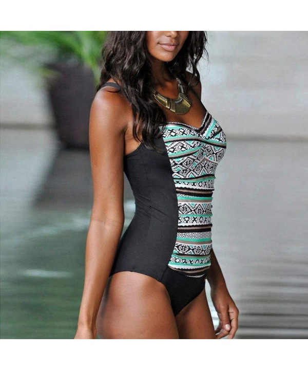 Women's Summer One Piece Swimsuit Vintage Print Halter Bikini Swimwear - Green - CL18U7HECCU $30.80-Rash Guards