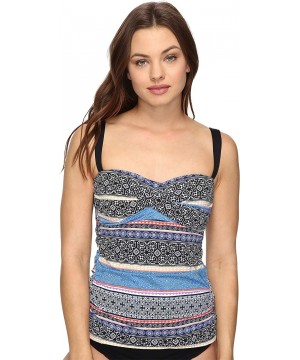 Women's Batik Stripe Twist Front Over The Shoulder Tankini - Black - CC12MOZM2JR $47.41-Tankinis