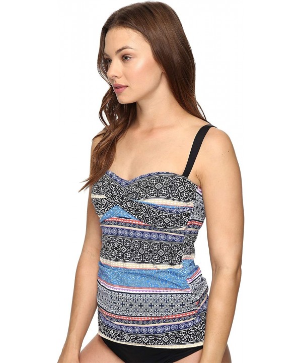 Women's Batik Stripe Twist Front Over The Shoulder Tankini - Black - CC12MOZM2JR $47.41-Tankinis