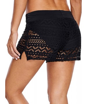 Women's Lace Crochet Skirted Bikini Bottom Swimsuit Shorts Skort Flattering Swimdress - Black Lace - CW18N89EL0T $13.24-Board...