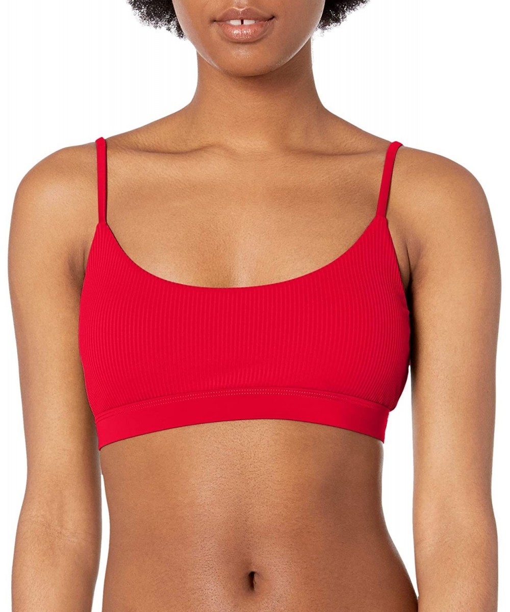 Women's ARO Bralette Bikini Top Swimsuit - Ibiza Ribbed True Red - CY18Z05Q57C $29.26-Tops