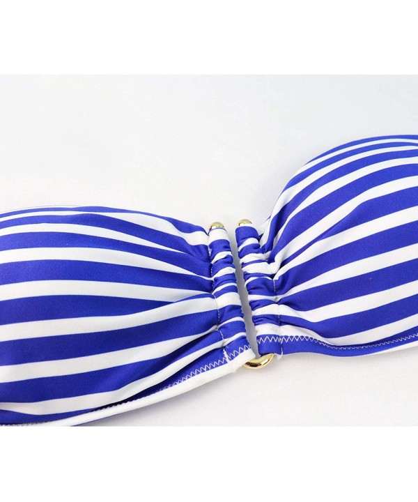 Women's Two Pieces Bandeau Bikini Swimsuits Stripe Halter Swimwear Bathing Suit for Women Blue and White Striped - CK17YWS2ZE...