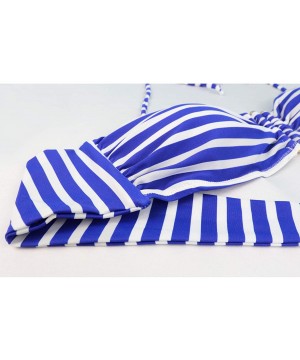 Women's Two Pieces Bandeau Bikini Swimsuits Stripe Halter Swimwear Bathing Suit for Women Blue and White Striped - CK17YWS2ZE...