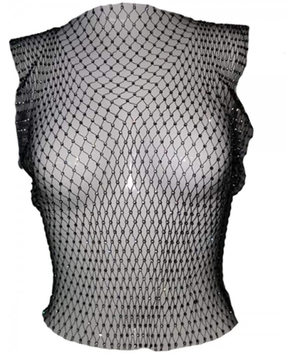 Summer Women's Mesh Sheer See Through Sequins T-Shirt Tops Fishnet Hollow Out Bikini Cover Up Pullover - Black - CK18UCGMSOD ...