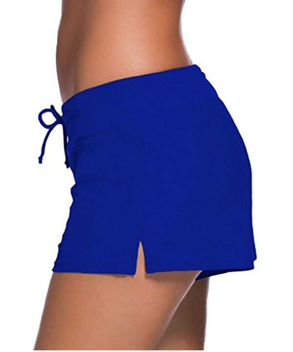 Women Sports Summer Bottom Slit Swim Beach Board Shorts - A Blue - CX17AAMSTGH $18.35-Board Shorts