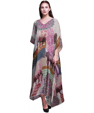 Ladies Plus Size Kaftan Summer Wear Beach Coverup Kimono Caftan Lounge Wear Maxi Dresses - Light Pink - CW18RGIZIUG $41.02-Co...