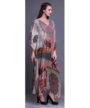 Ladies Plus Size Kaftan Summer Wear Beach Coverup Kimono Caftan Lounge Wear Maxi Dresses - Light Pink - CW18RGIZIUG $41.02-Co...