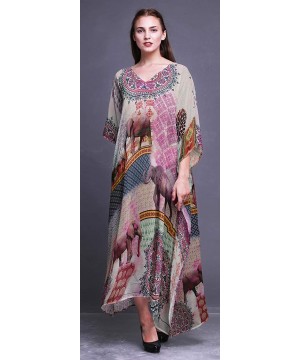 Ladies Plus Size Kaftan Summer Wear Beach Coverup Kimono Caftan Lounge Wear Maxi Dresses - Light Pink - CW18RGIZIUG $41.02-Co...