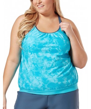 Women's Plus Size Tie Dye Splash Blouson Tankini Top - Tropic Turq - C819889CA4K $23.31-Tankinis