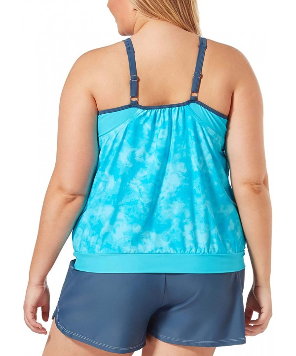 Women's Plus Size Tie Dye Splash Blouson Tankini Top - Tropic Turq - C819889CA4K $23.31-Tankinis