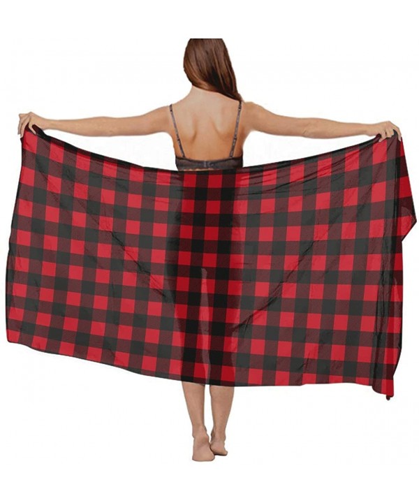 Great Swimsuit Accessories Summer Beach Custom Rustic Red Black Buffalo Check Plaid Pattern Shawl Chiffon Holiday Beach Saron...