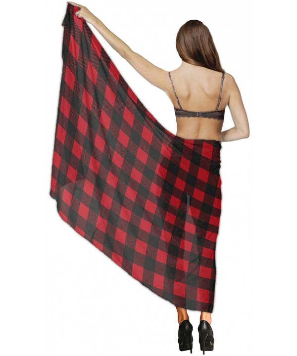 Great Swimsuit Accessories Summer Beach Custom Rustic Red Black Buffalo Check Plaid Pattern Shawl Chiffon Holiday Beach Saron...