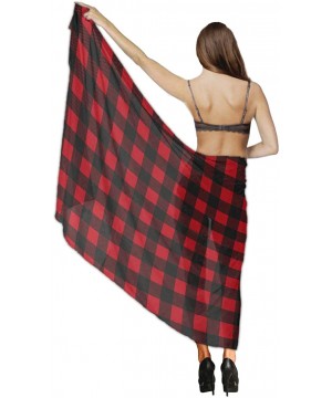 Great Swimsuit Accessories Summer Beach Custom Rustic Red Black Buffalo Check Plaid Pattern Shawl Chiffon Holiday Beach Saron...