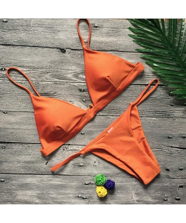 Sexy Basic Bikini Sets Triangle Solid Two Pieces Swimsuits Cheeky Bathing Suits - Champagne - CO18T70XGR4 $17.85-Sets