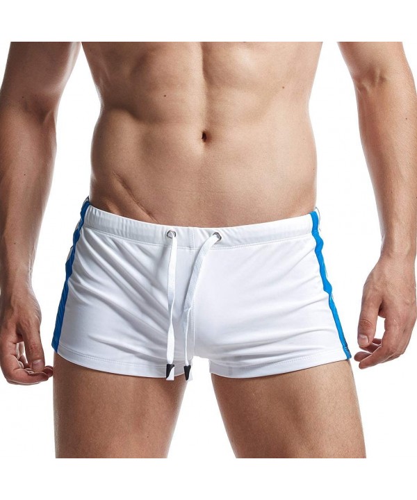 Mens Swim Trunks Swimming Shorts for Men Swimwear Briefs Square Cut Shorts(AM8166WhiteS) - CM194HHUU4C $14.55-Briefs