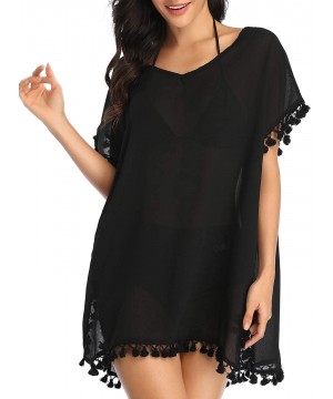 Women Chiffon Tassel Swimsuit Cover Ups Beach Bathing Suit Cover Ups for Swimwear - Black - C1192SOEU09 $20.47-Cover-Ups