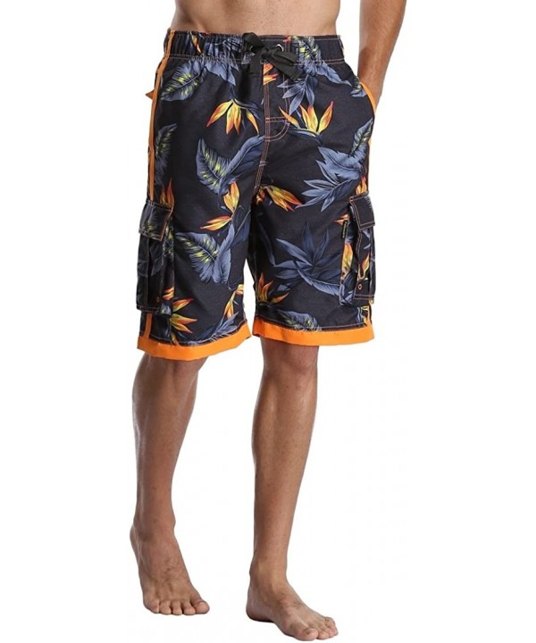 Men's Quick Dry Beach Board Shorts Printed Swim Trunks Floral Casual Swim Shorts with Pockets - Navy - C1184WK4SEW $14.31-Boa...