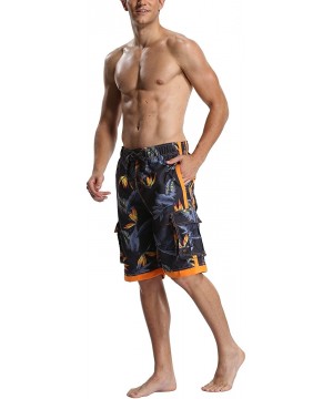 Men's Quick Dry Beach Board Shorts Printed Swim Trunks Floral Casual Swim Shorts with Pockets - Navy - C1184WK4SEW $14.31-Boa...