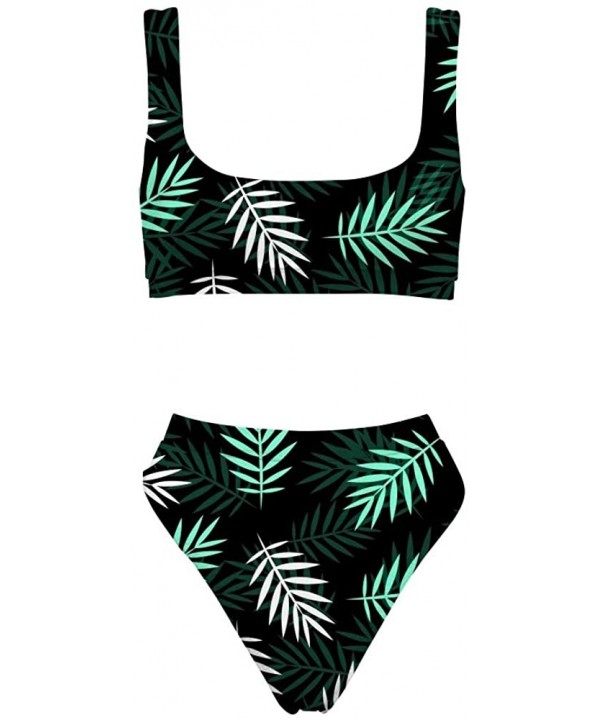 Womens Swimsuit Beach Swimwear Bikini Bathing Suit Two Piece Tropical Plants Pattern - Palm Leaf-5 - CS18QKYROMC $33.70-Sets