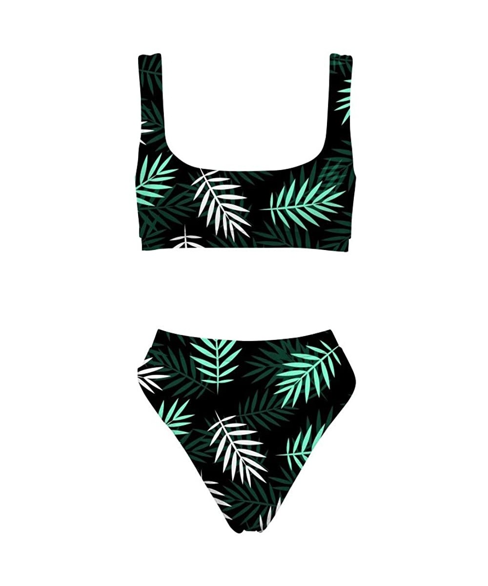 Womens Swimsuit Beach Swimwear Bikini Bathing Suit Two Piece Tropical Plants Pattern - Palm Leaf-5 - CS18QKYROMC $33.70-Sets