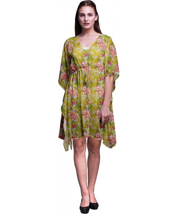 Short Caftan Midi Dress Beach Swimwear Cover up Womens Kaftan - Yellow - CR18TXZ9YAY $18.95-Cover-Ups