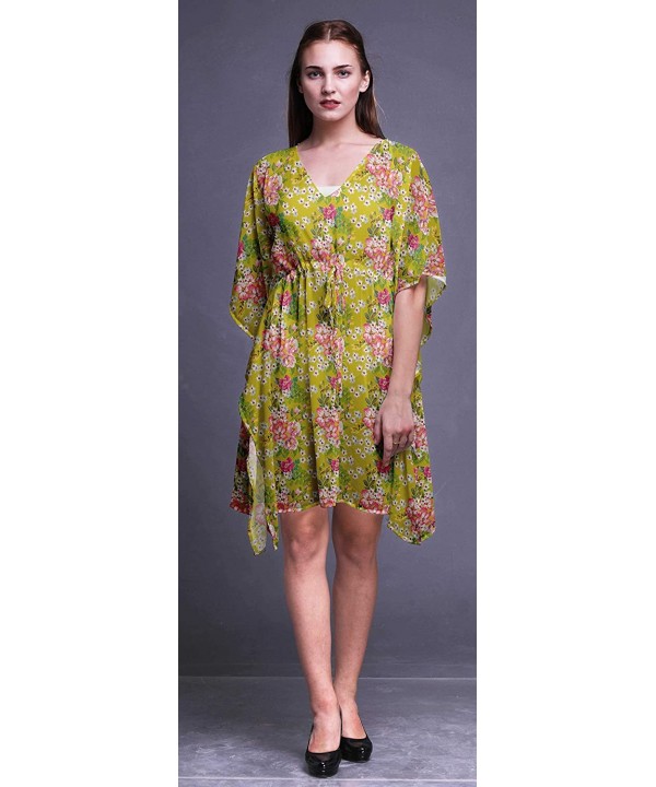 Short Caftan Midi Dress Beach Swimwear Cover up Womens Kaftan - Yellow - CR18TXZ9YAY $18.95-Cover-Ups