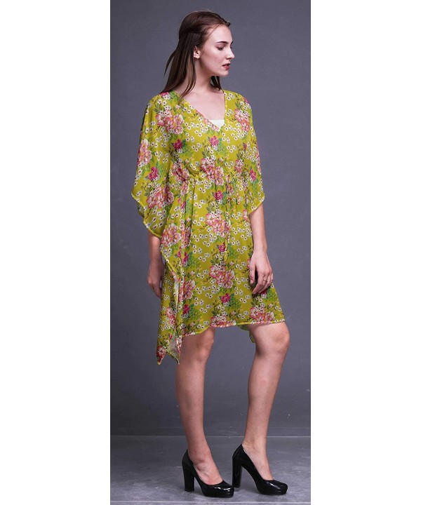 Short Caftan Midi Dress Beach Swimwear Cover up Womens Kaftan - Yellow - CR18TXZ9YAY $18.95-Cover-Ups