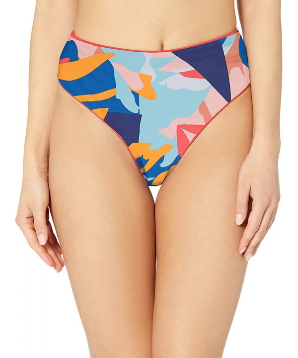 Women's Suzy Q Reversible High Waist Bikini Bottom Swimsuit - Samba Bright Red/Blue Geo - CA18NAI50L5 $44.03-Bottoms