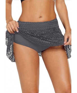 Womens Crochet Lace Swim Skirt Bikini Shirred Tankini Bottom Sport Beach Swimsuit - Grey - C918SC4ATTS $16.61-Bottoms