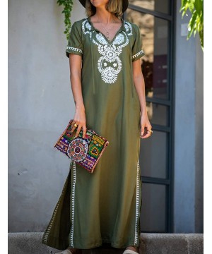 Robe Kaftan Bikini Swimwear Cover Up Casual Long Beach Maxi Dress for Women - Army Green - CJ18WAMT0E3 $28.53-Cover-Ups