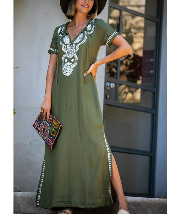 Robe Kaftan Bikini Swimwear Cover Up Casual Long Beach Maxi Dress for Women - Army Green - CJ18WAMT0E3 $28.53-Cover-Ups