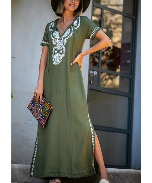 Robe Kaftan Bikini Swimwear Cover Up Casual Long Beach Maxi Dress for Women - Army Green - CJ18WAMT0E3 $28.53-Cover-Ups