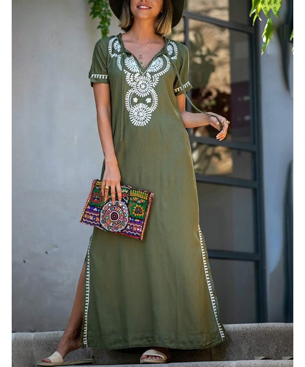 Robe Kaftan Bikini Swimwear Cover Up Casual Long Beach Maxi Dress for Women - Army Green - CJ18WAMT0E3 $28.53-Cover-Ups