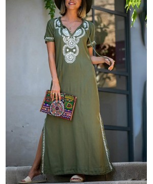 Robe Kaftan Bikini Swimwear Cover Up Casual Long Beach Maxi Dress for Women - Army Green - CJ18WAMT0E3 $28.53-Cover-Ups